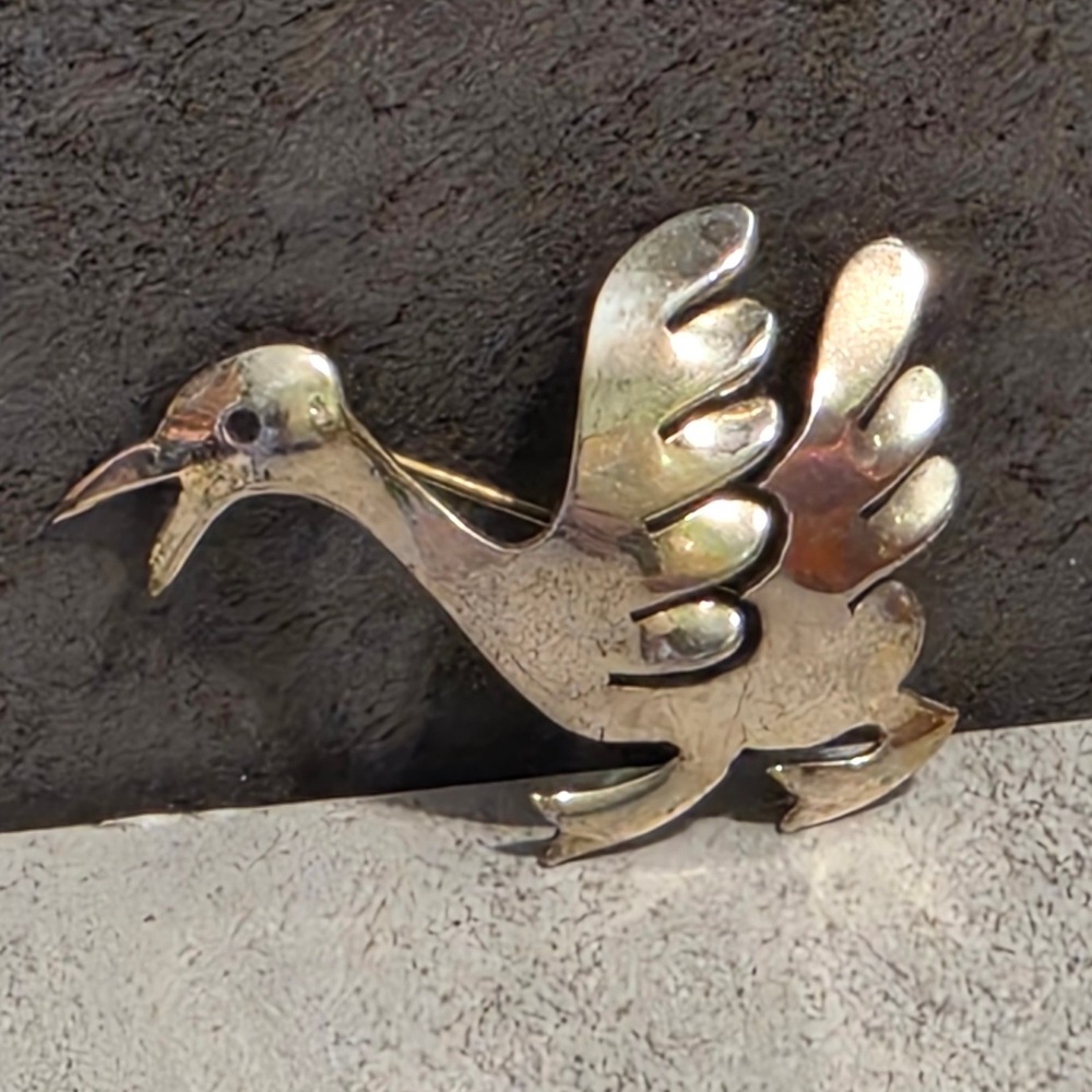 Vintage Handmade Sterling Silver Duck Mid-Century Modern Brooch Pin MCM